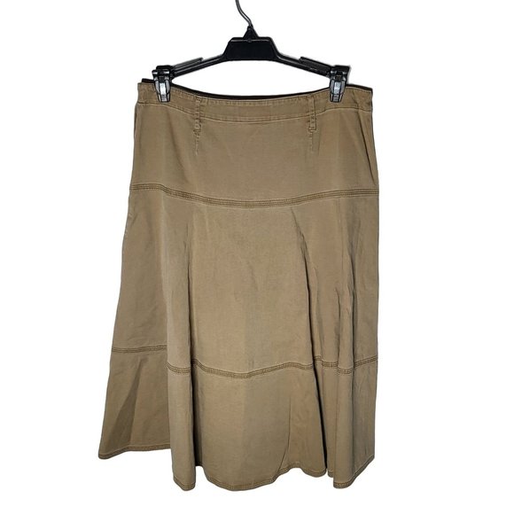 Talbots Womens Stretch Tan Tiered Midi Skirt Size 6 Petite Neutral Career Mature - Picture 2 of 9